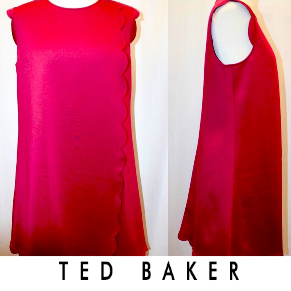 Ted Baker Trendy Scallop Overlay Dress in Maroon - Size 4 US 10